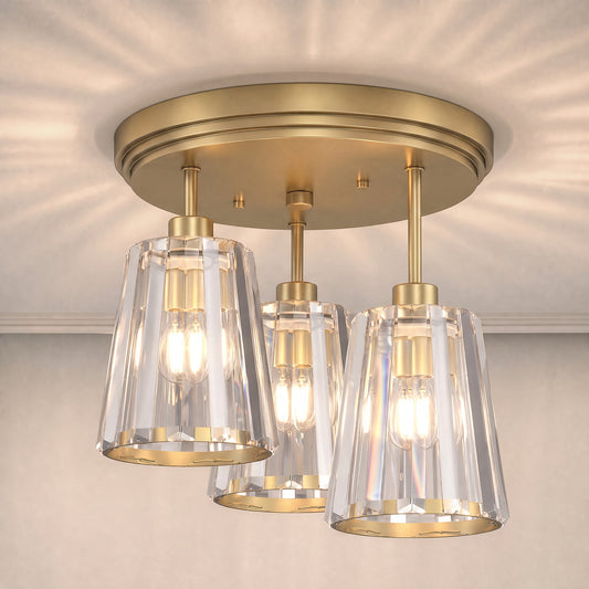 HOMCOM 3-Light Crystal Glass Ceiling Light in Gold Tone