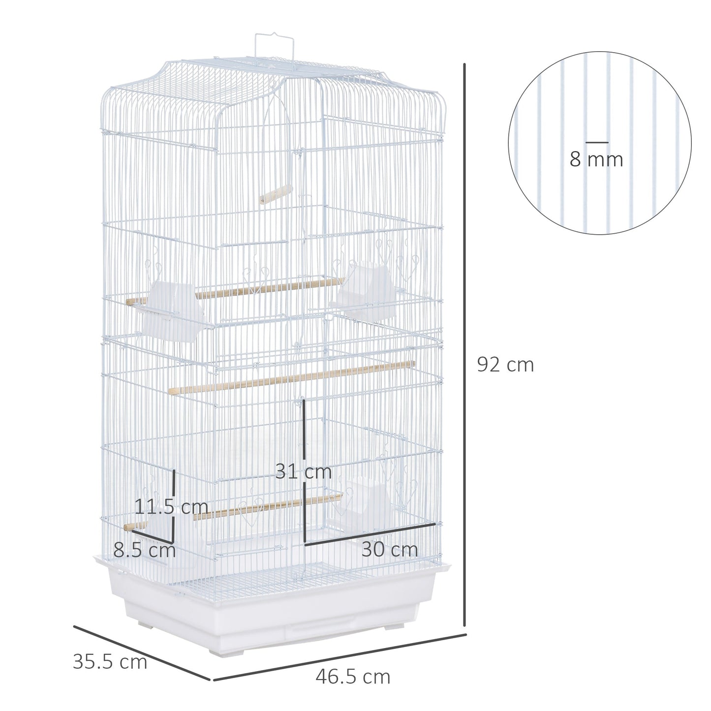 PawHut Large Metal Bird Cage with Stand, Perches, Food Bowls, Swing, for Budgies, Parakeets,White