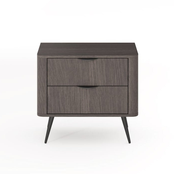 Wooden nightstand with two drawers on a white background