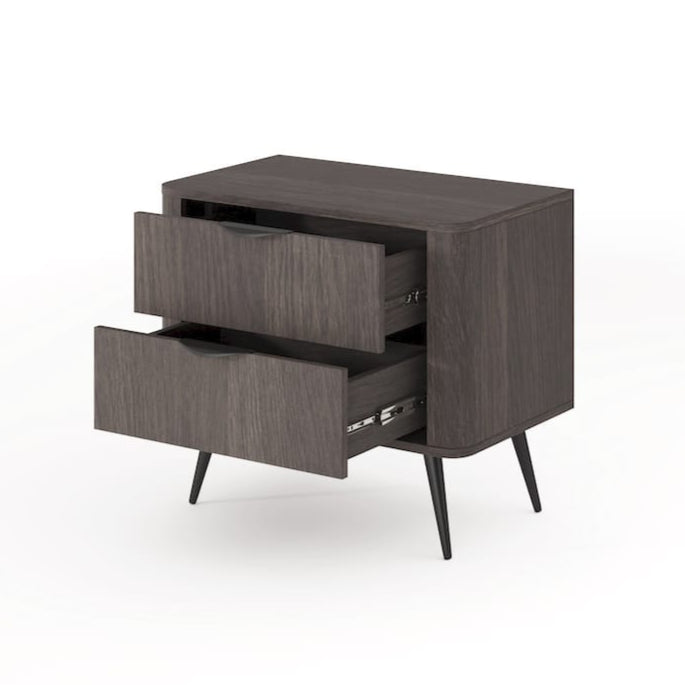 Modern nightstand with two drawers on a white background