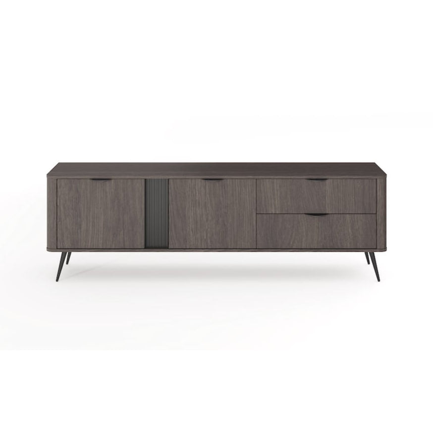 Wooden sideboard with dark finish on a white background
