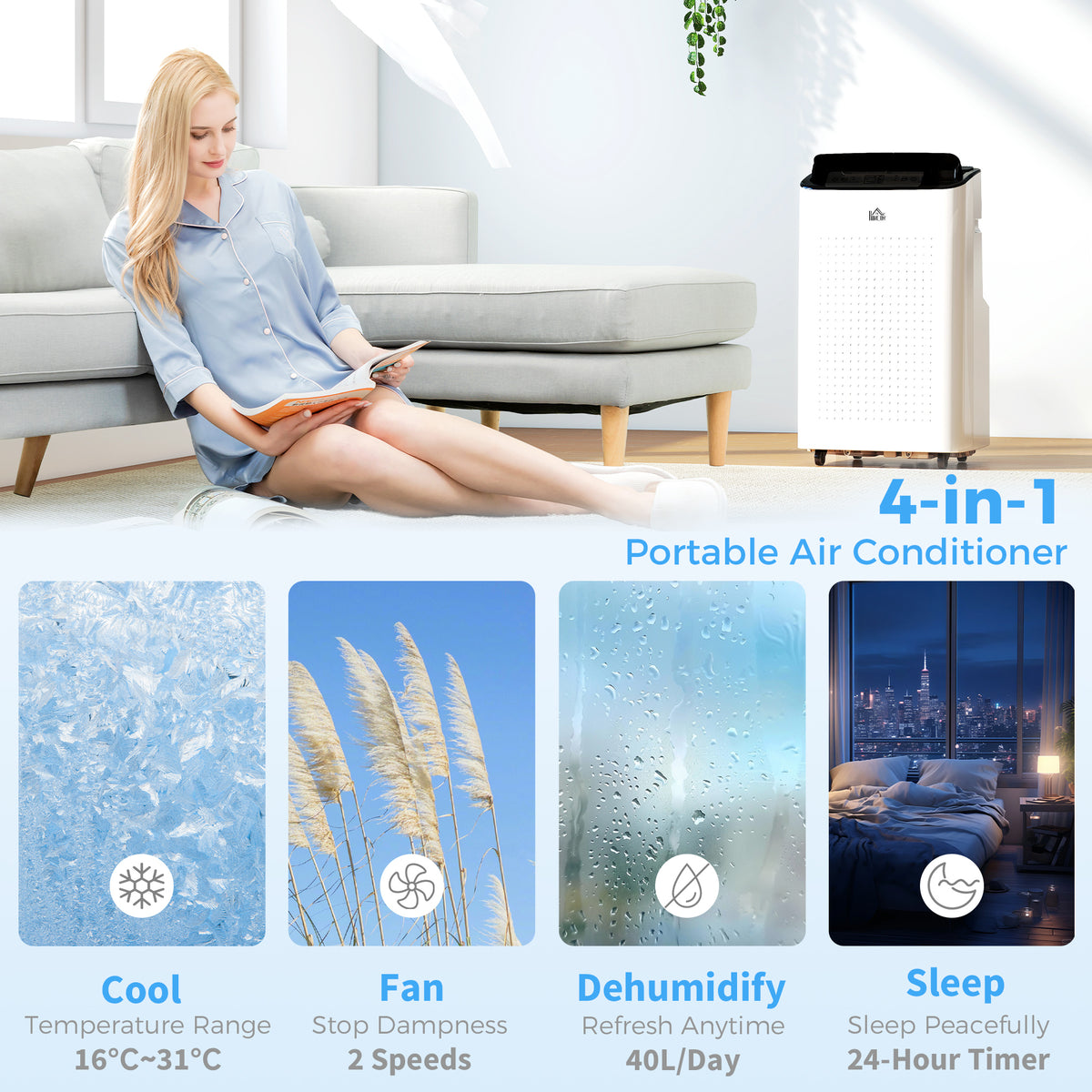 HOMCOM 12000 BTU App-Controlled Mobile Air Conditioner in White
