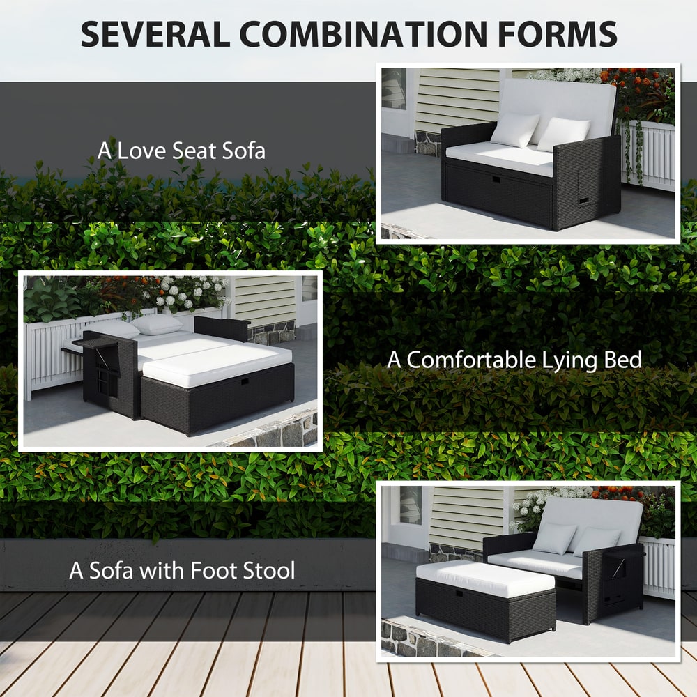 Outsunny Rattan Garden Daybed in Cream White