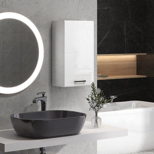 kleankin Bathroom Wall Cabinet, High Gloss Bathroom Storage Cabinet with Soft-Close Door, 3 Shelves, Adjustable Shelf, White
