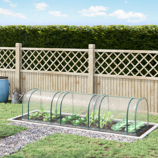 بيت زجاجي صغير من آوت ساني، دفيئة صغيرة متعددة الأنفاق مع أبواب بسحاب، هيكل فولاذي لفناء الحديقة، 300 × 100 × 80 سم، شفاف