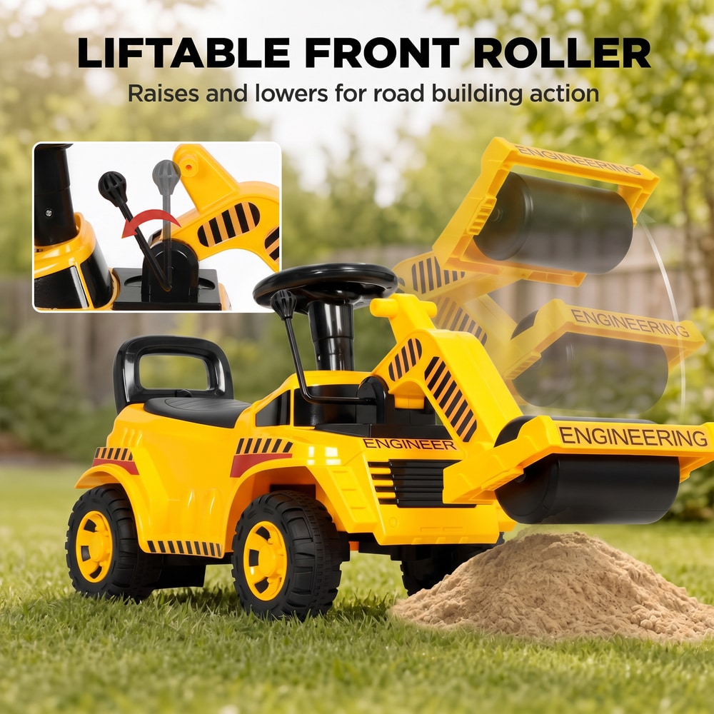 AIYAPLAY Ride On Tractor, Kids Bulldozer Pull Cart with Horn, Storage, Front Roller, Ride-On Car for Ages 1-4 Years, Yellow