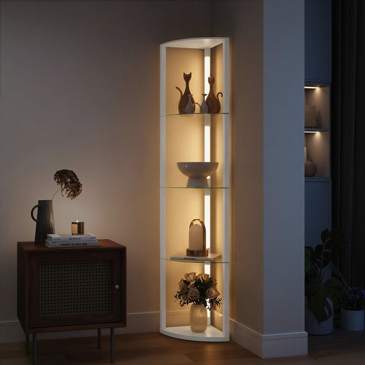 HOMCOM LED Floor Lamp with Shelves in White