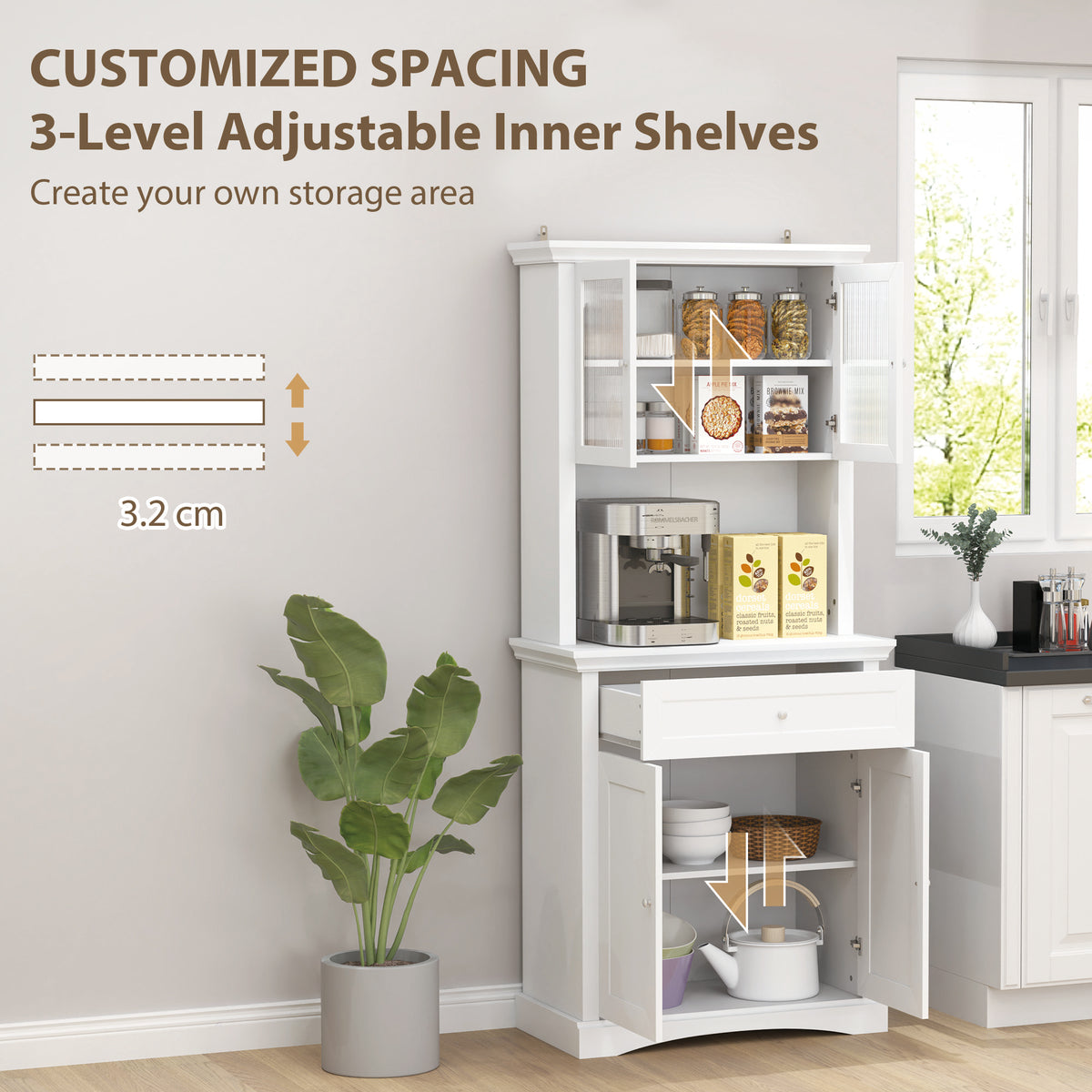 HOMCOM 4-Door Kitchen Cupboard with Drawer in White