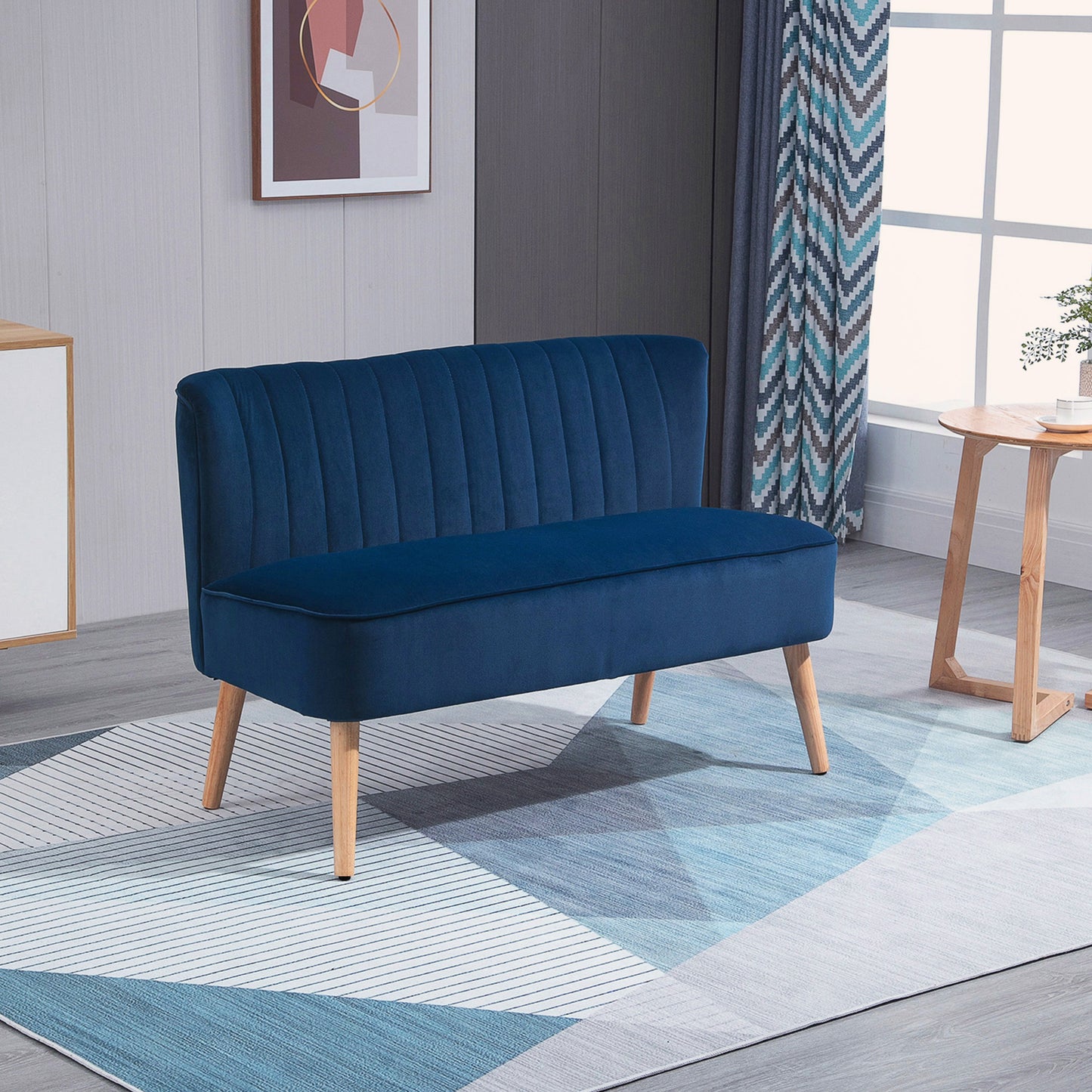 HOMCOM Modern Velvet Double Seat Sofa w/ Wood Frame Foam Padding High Back Soft Comfortable Compact Couch Blue