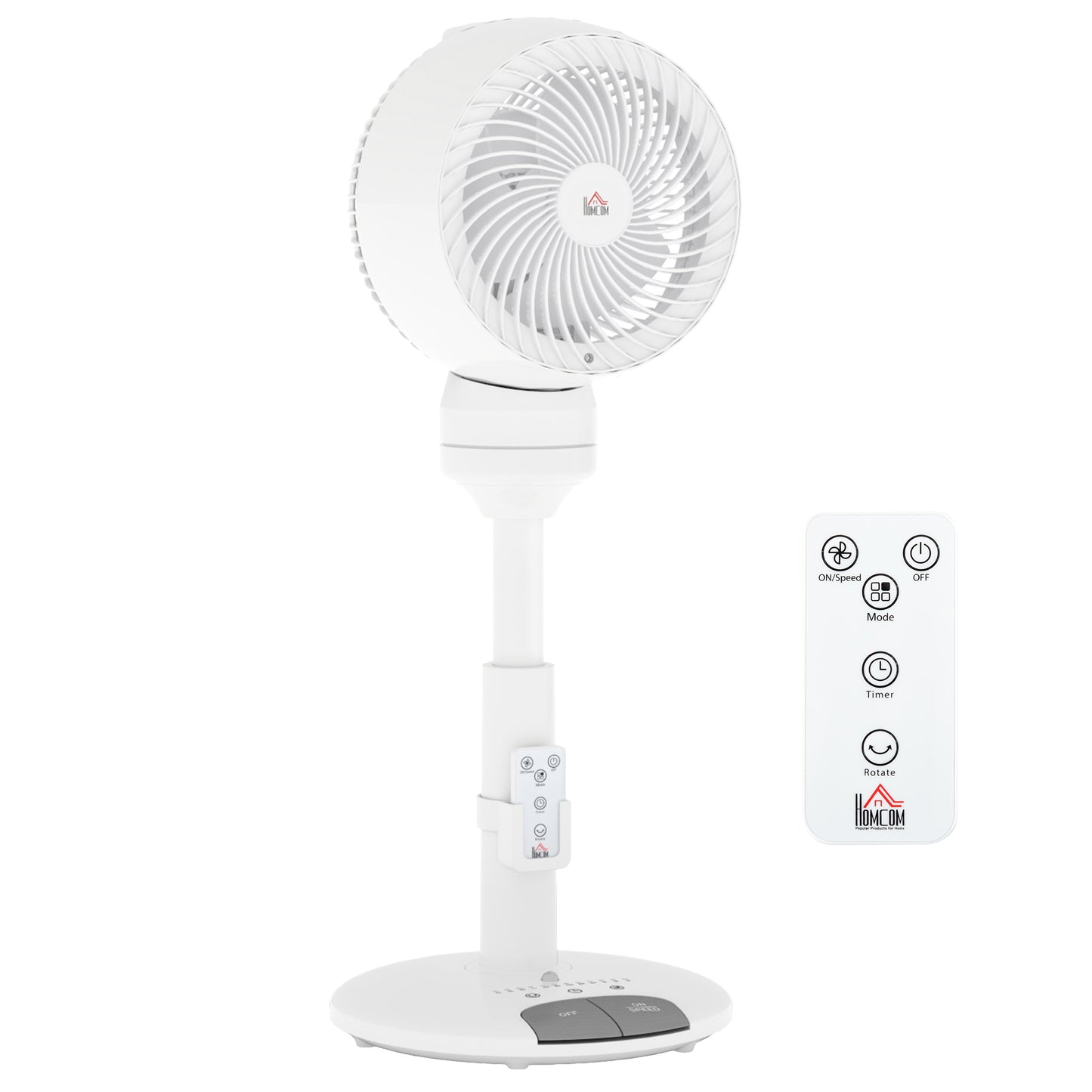HOMCOM 9'' Air Circulator Fan 3 Speed 3 Mode, 70° Oscillation 90° Vertical Tilt, Height Adjustable, Remote Controller, for Living Room, Bedroom, Office, White
