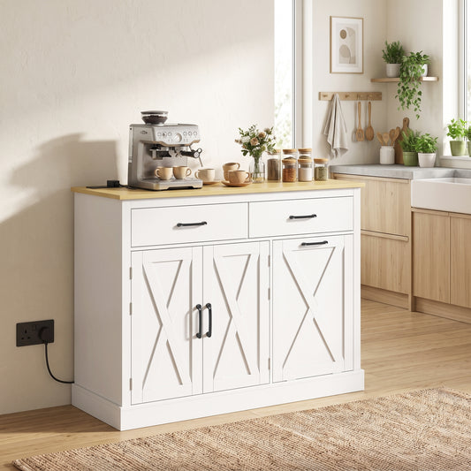 HOMCOM Tilt Out Trash Cabinet with Charging Station in White