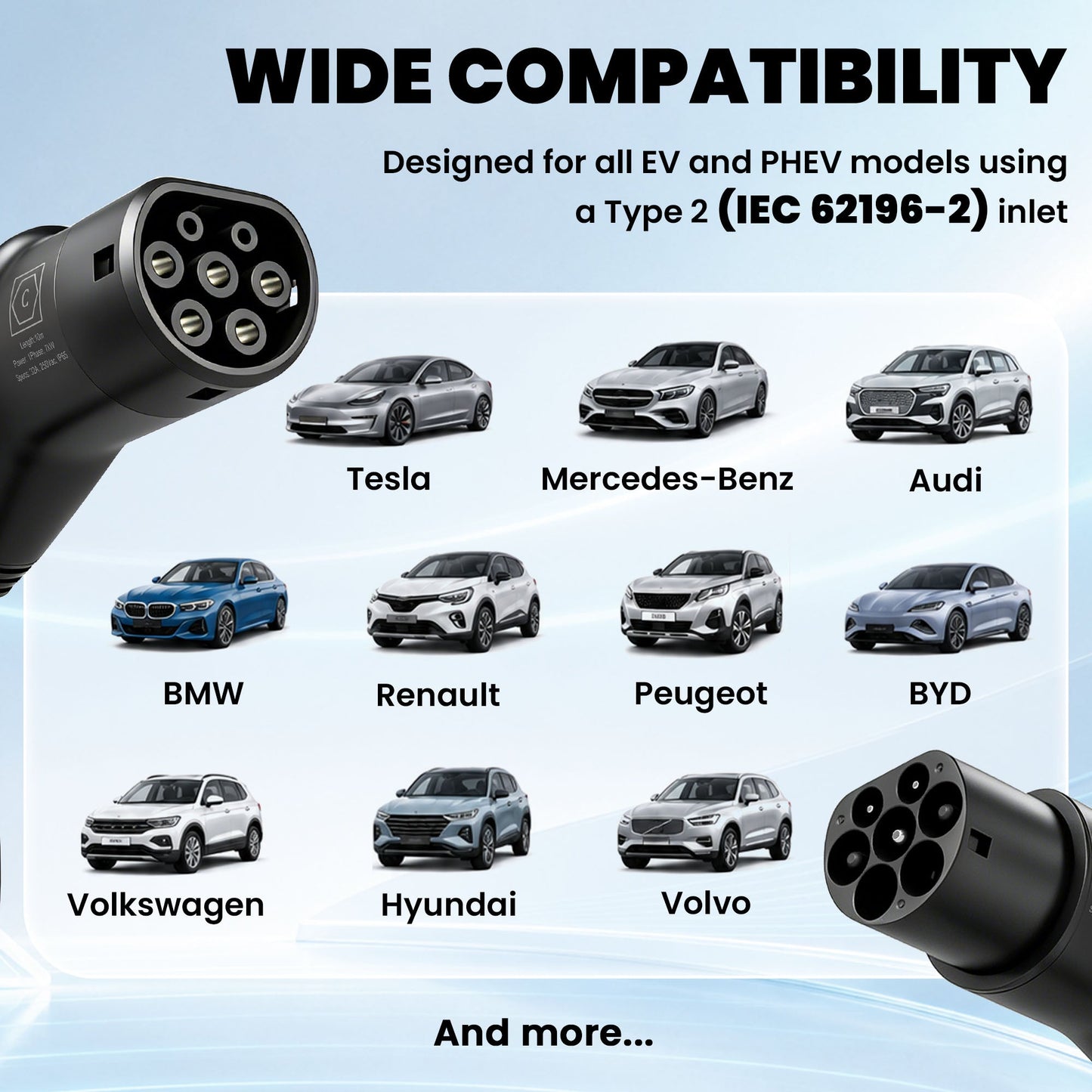 HOMCOM Type 2 EV Charging Cable, 7kW, 32A, Mode 3, 1-Phase, 10m Type 2 to Type 2 EV Extension Cable for EVs, PHEVs