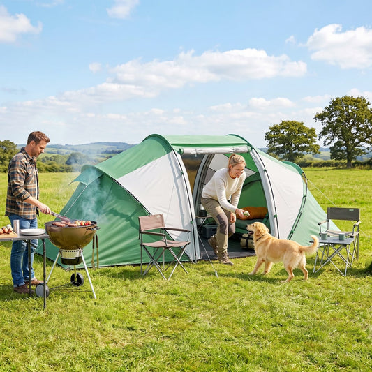 Outsunny 4 Man UV Protection Camping Tent in Green and White