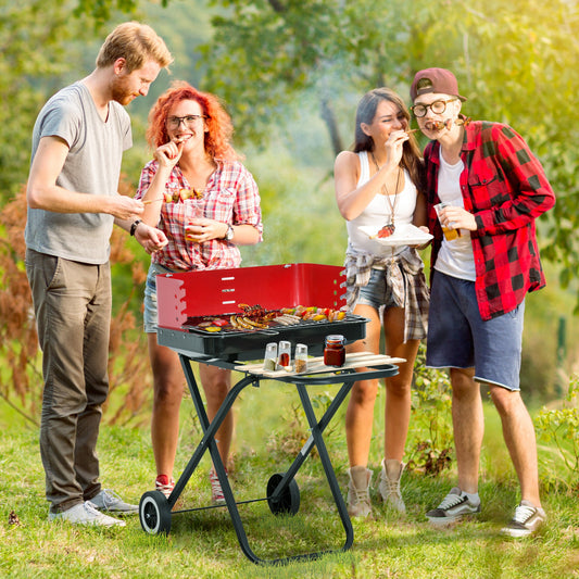 Outsunny Charcoal Trolley BBQ in Black and Red