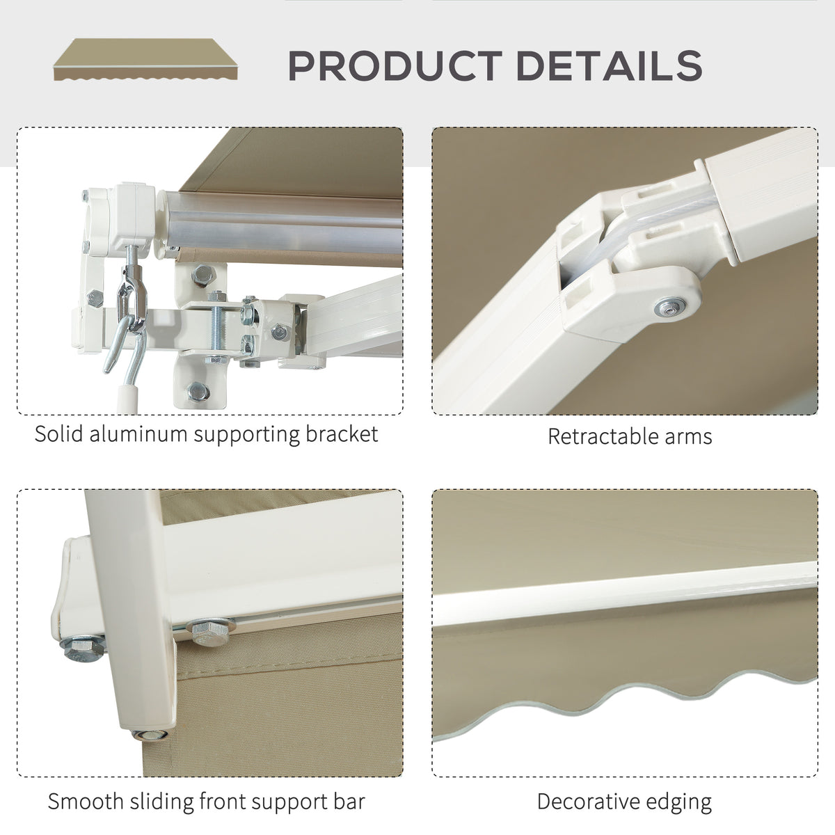 Outsunny Manual Retractable Awning-Khaki Canopy
