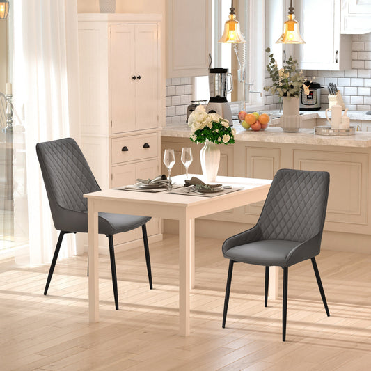 HOMCOM Set Of 2 Quilted PU Leather Dining Chairs with Metal Frame 4 Legs Foot Caps Home Seating Modern Stylish Executive Grey