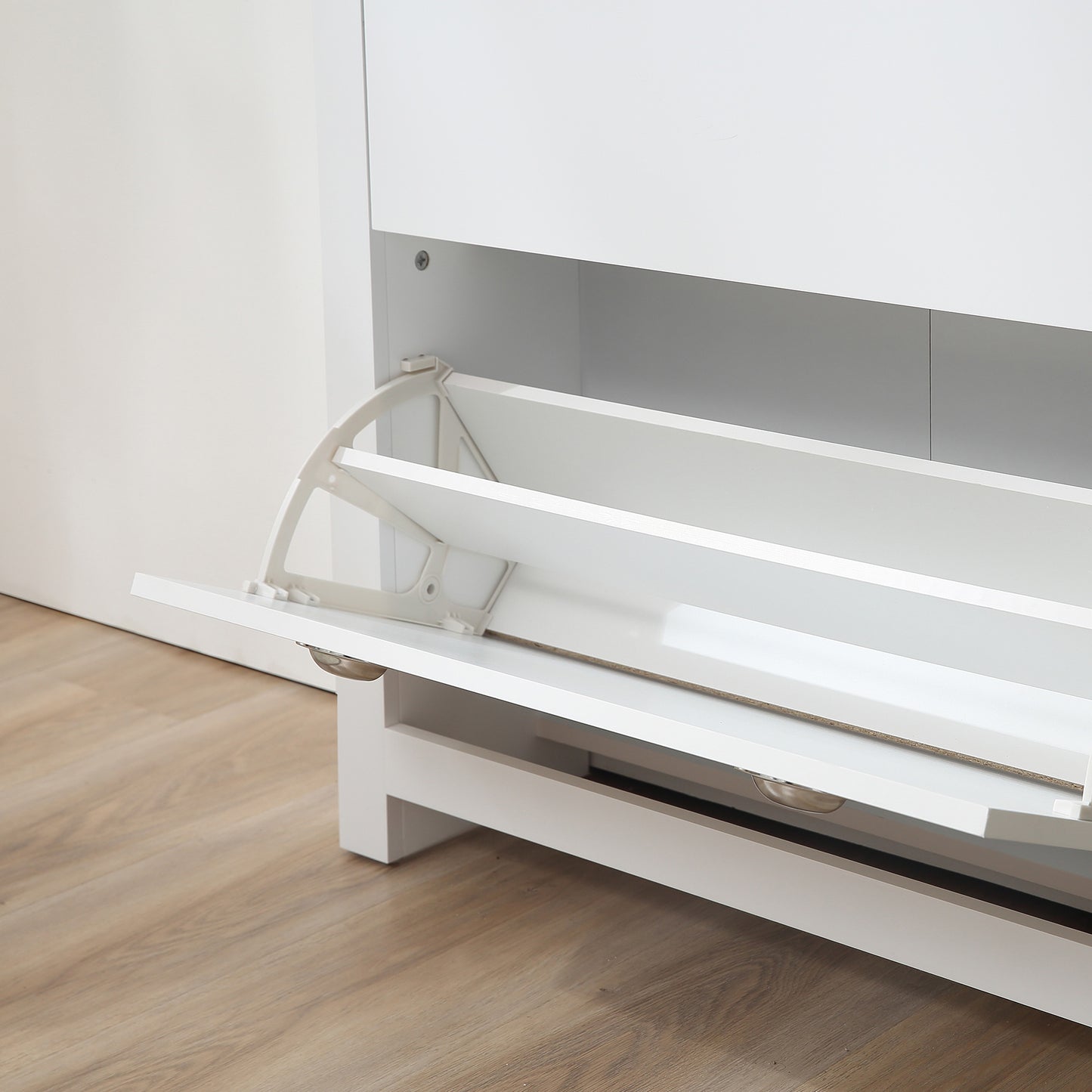 HOMCOM 2 Drawer Shoe Cabinet Modern Narrow Shoe Cupboard Hallway Wooden Storage Organiser with Flip Doors Adjustable Shelf for 6-12 Pairs, White