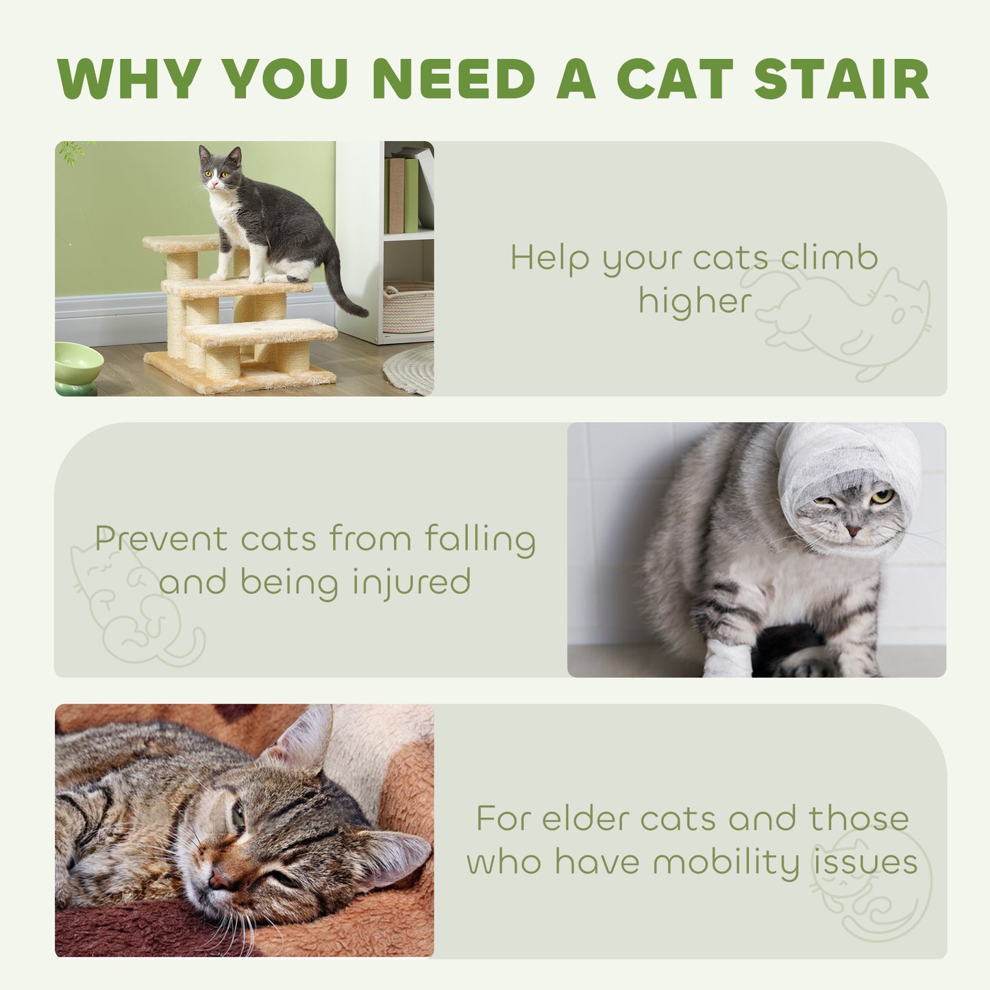 PawHut Pet Stairs 3-step Pet Ladder Cat dog Stairs Climb Ladder Cat Tree, Beige