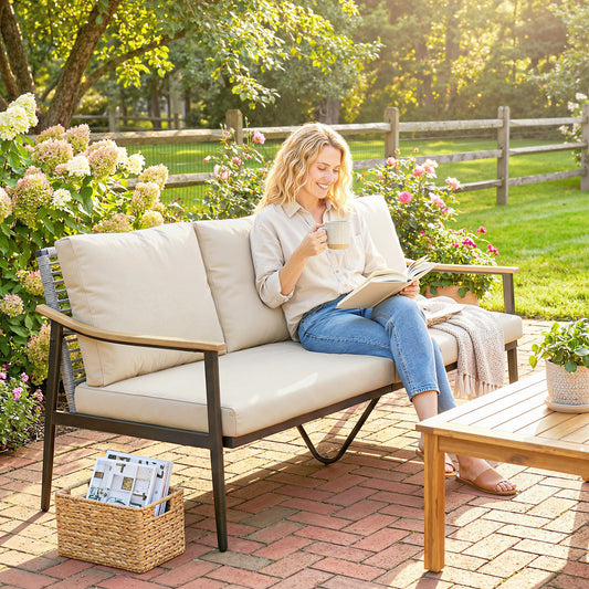 Outsunny 3 Seater Rattan Sofa in Khaki