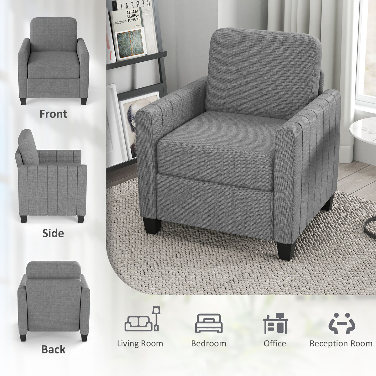 HOMCOM Modern Boxy Linen-Look Armchair in Light Grey