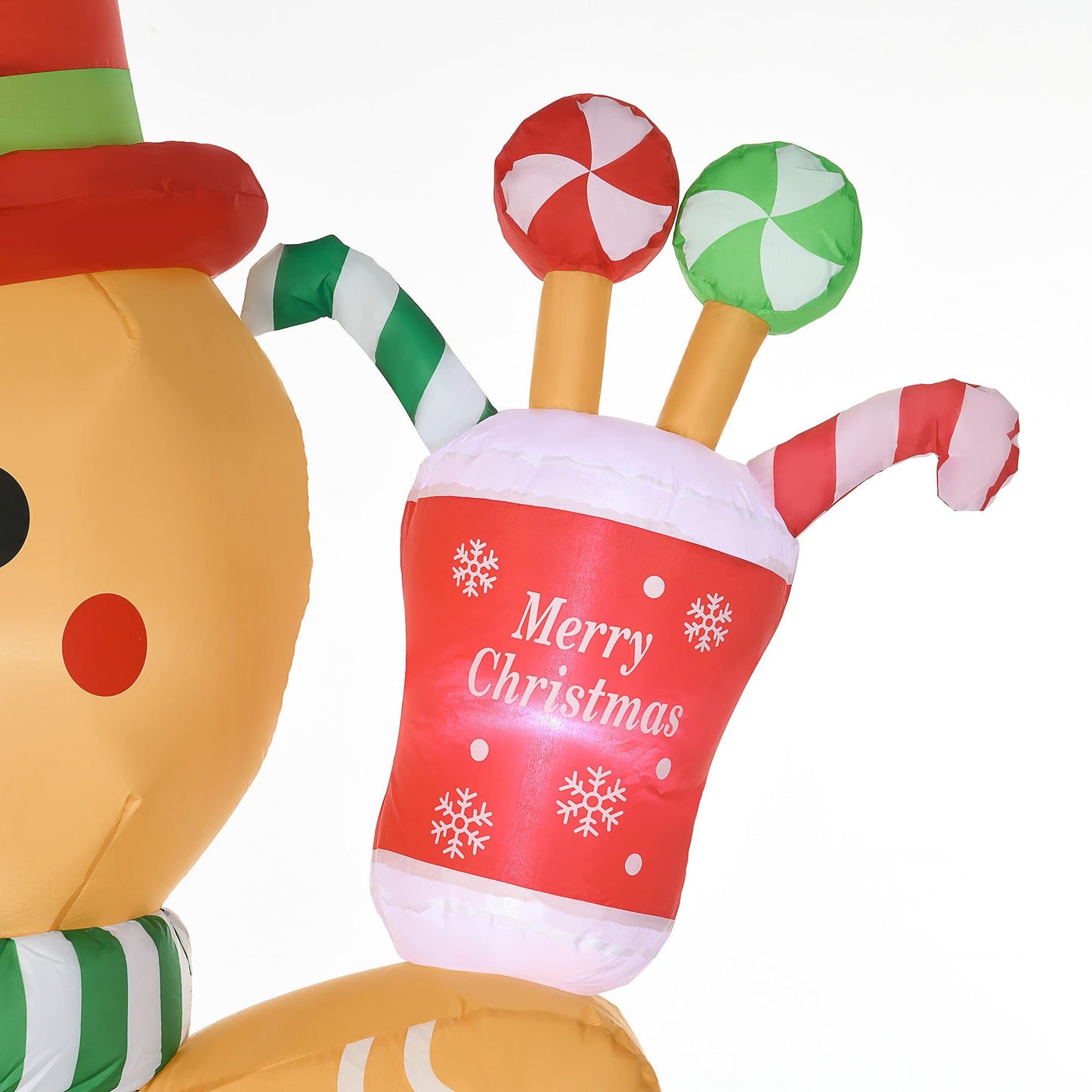 HOMCOM 7.5ft Christmas Inflatable Gingerbread Man with Candy Cane, Blow-Up Outdoor Garden Display for Lawn, Party