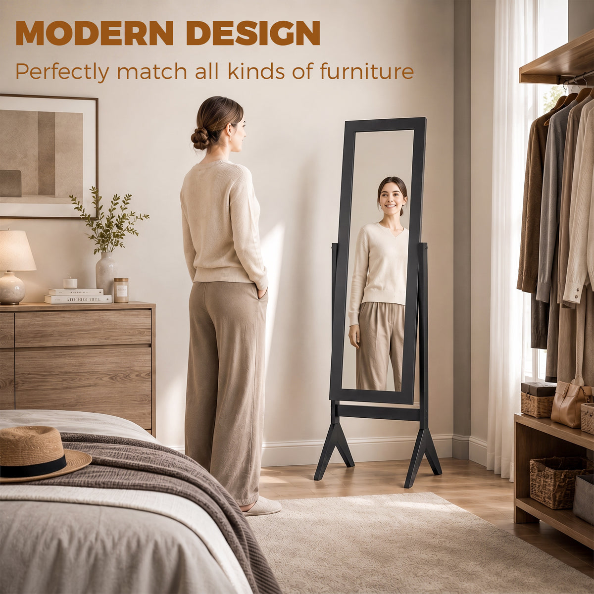 HOMCOM Freestanding Adjustable Angle Dressing Mirror in Black