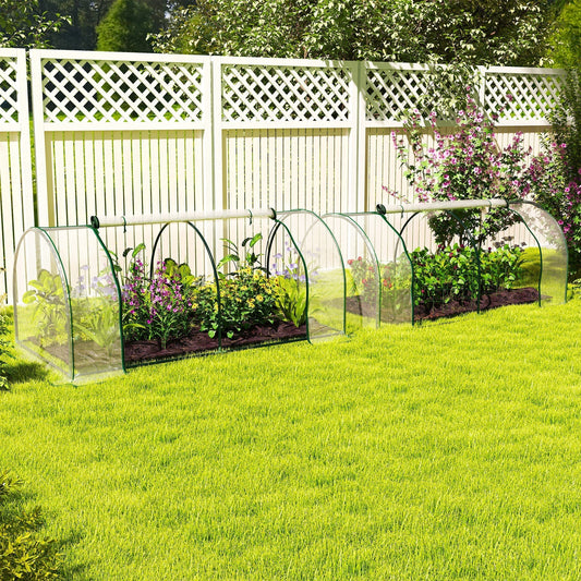 Outsunny Set of 2 Tunnel Greenhouse, Green Grow House with Roll-up Door, Steel Frame, Plastic Cover for Garden, Outdoor, 200 x 100 x 80cm, Clear