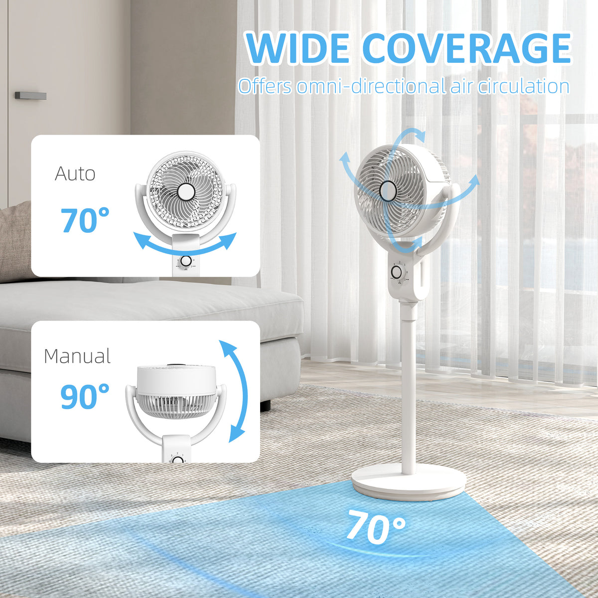 HOMCOM Pedestal Air Circulation Fan with Oscillating in White