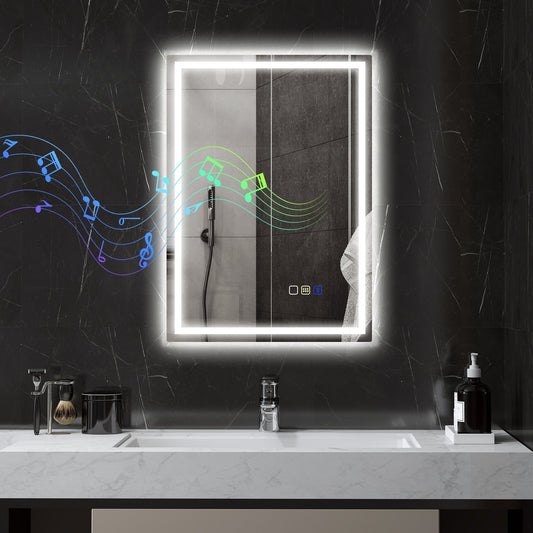 مرآة حمام LED مضادة للضباب من HOMCOM مقاس 50 × 70 سم، مع بلوتوث - باللون الفضي
