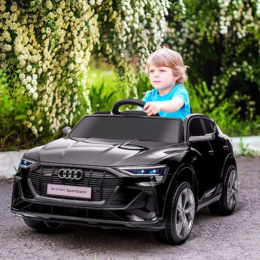 سيارة ركوب كهربائية للأطفال من HOMCOM Audi E-tron مرخصة بجهد 12 فولت، سيارة كهربائية للأطفال، مع جهاز تحكم عن بعد للوالدين، أضواء موسيقى MP3، عجلات تعليق، للأعمار من 3 إلى 5 سنوات، لون أسود