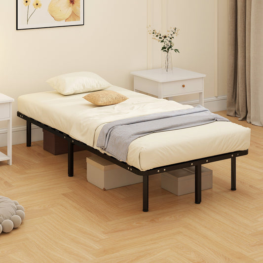 HOMCOM 3ft Single Bed Frame, Metal Platform Bed Frame with 2 x 14 Wood Slats, No Box Spring Needed, Underbed Storage, Black