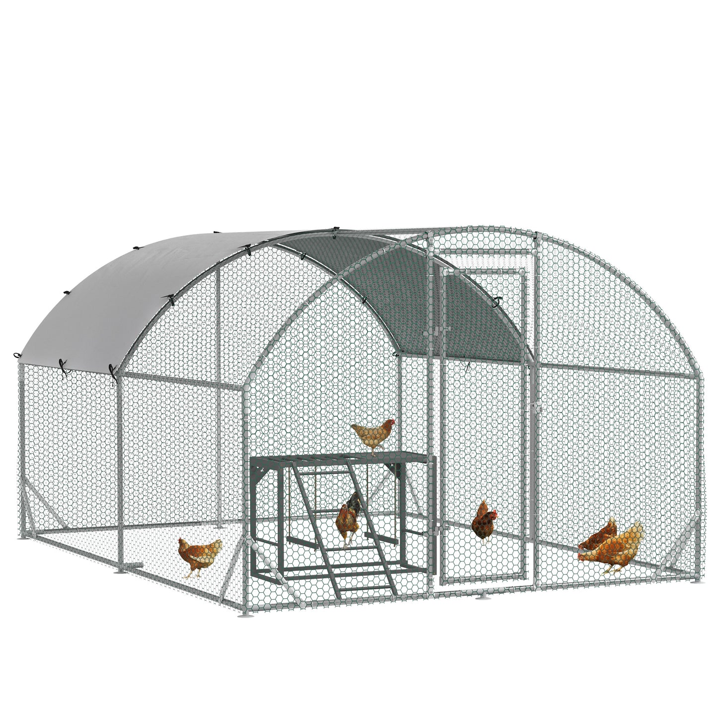 PawHut Walk In Chicken Run مع رف أنشطة الدجاج والغطاء، 2.8 × 3.8 × 2 متر