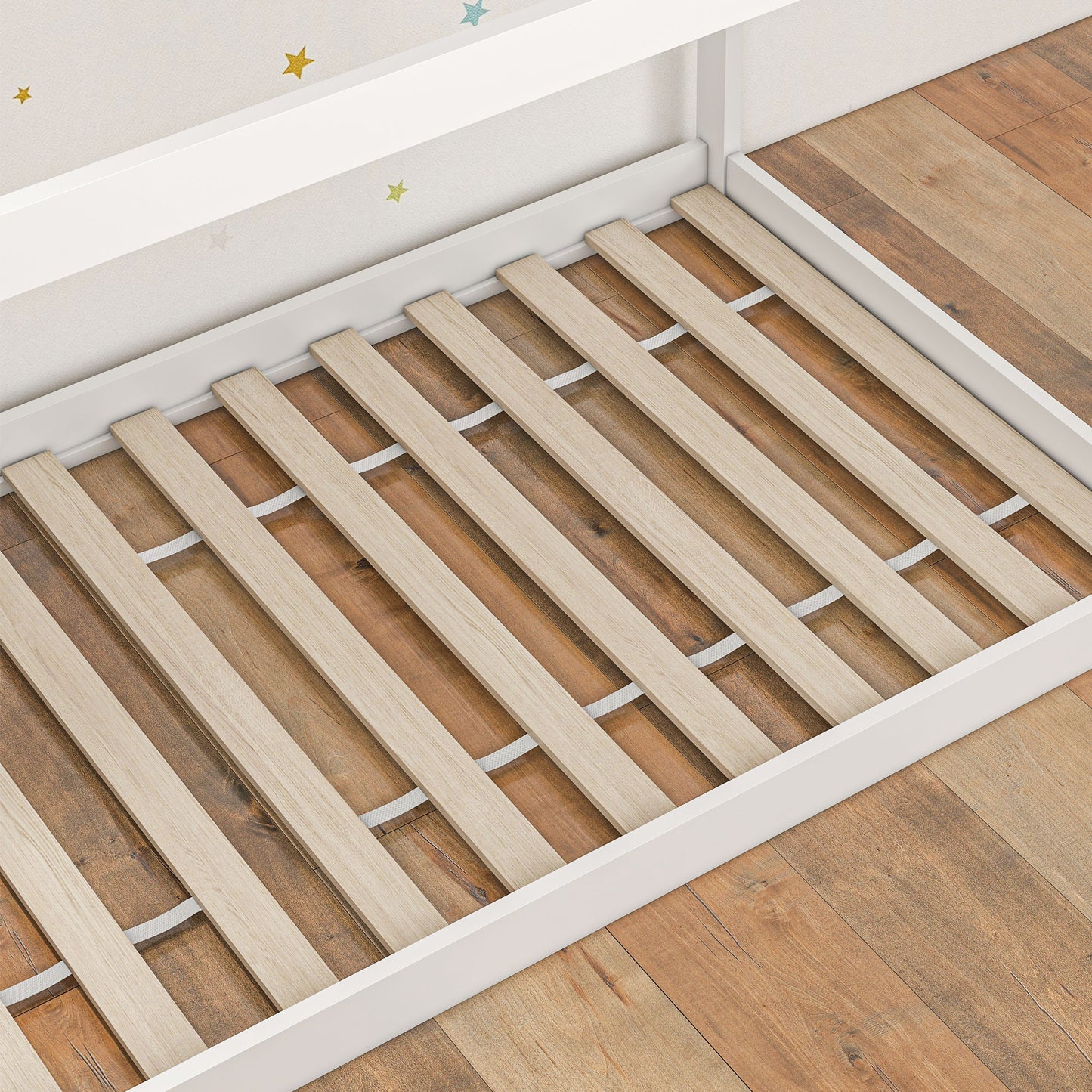 HOMCOM Single Bed Frame, House Scandinavian Style Wooden Bed Frame for 90W x 190Dcm Mattress, Pine Wood Bed Base, White