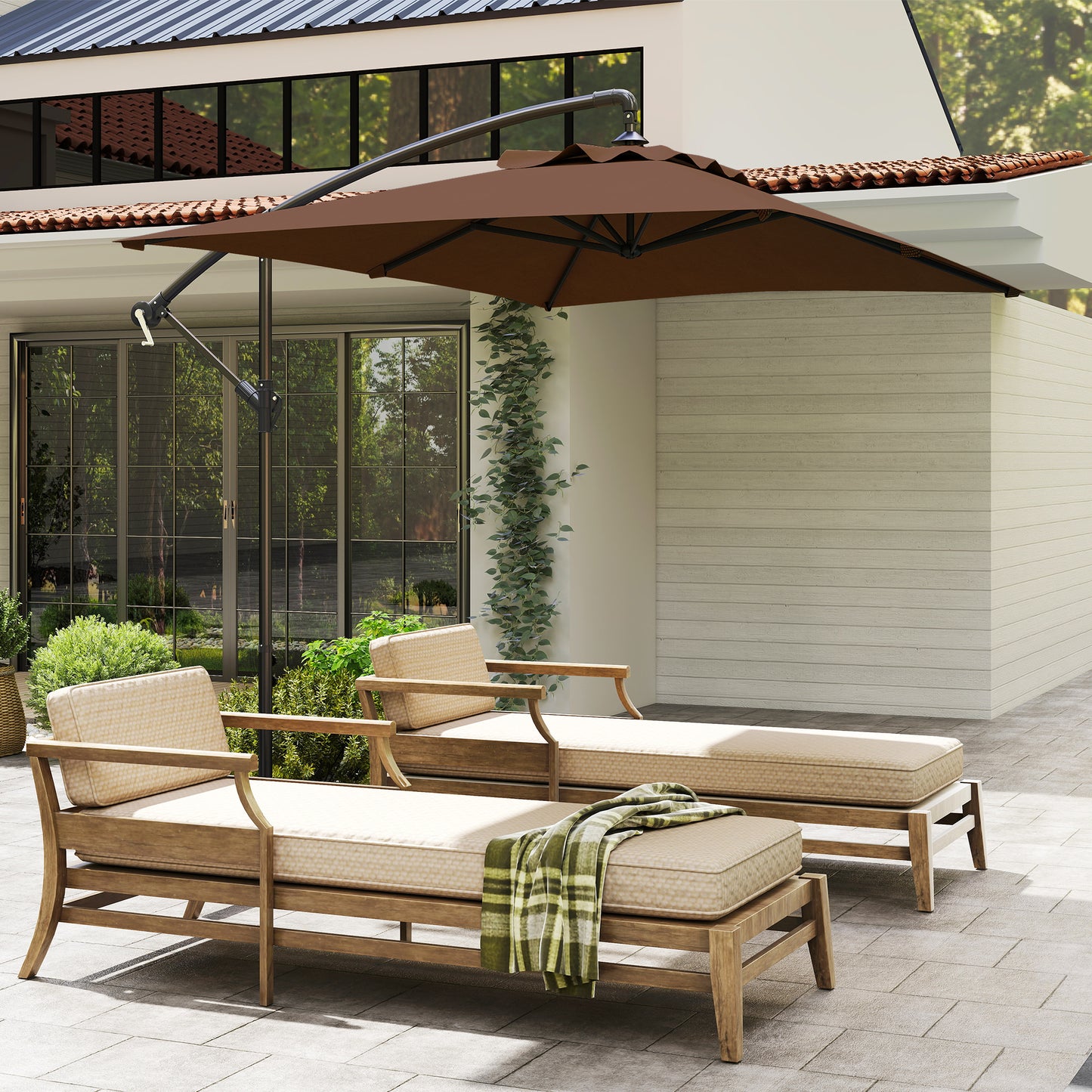 Outsunny 3m Square Canopy Cantilever Parasol, with Cross Base - Brown