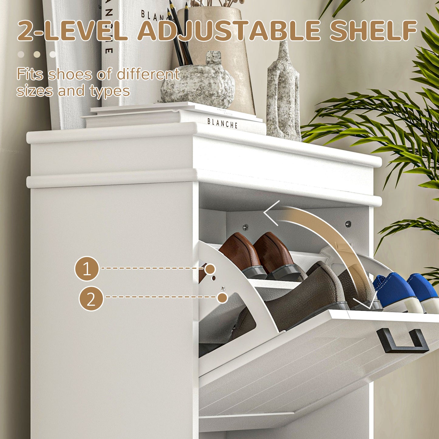 HOMCOM Two-Drawer Minimalistic Shoe Storage Cabinet, for 10 Shoes, White