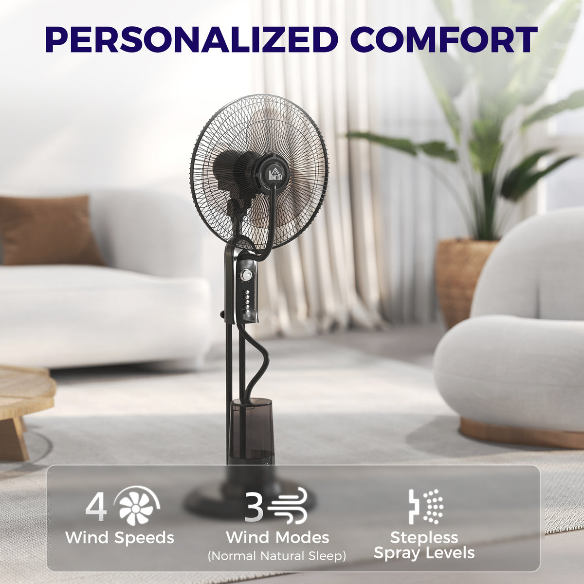 HOMCOM Pedestal Fan with Water Mist Spray in Black