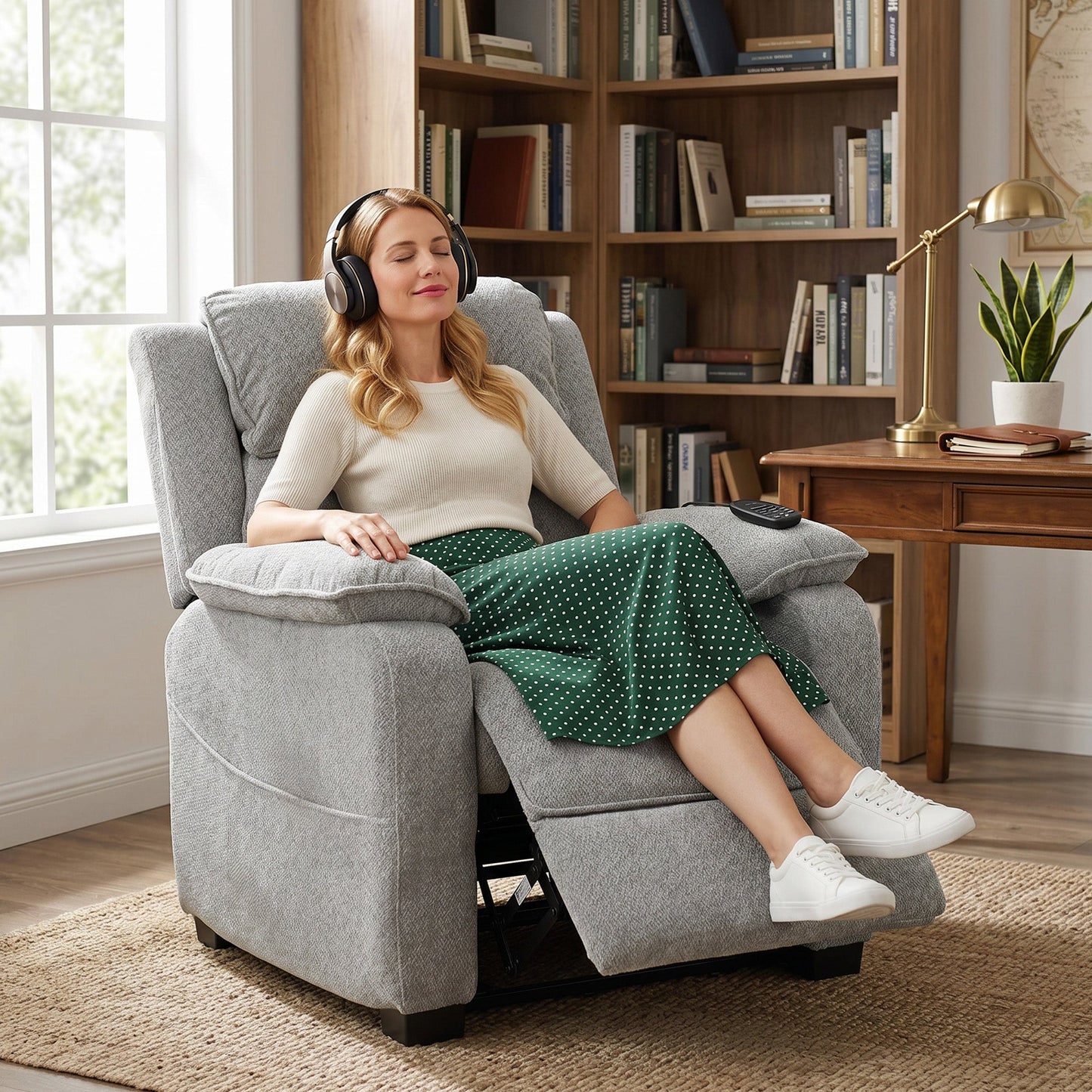 HOMCOM Power Recliner Armchair with Massage and Heat, Electric Reclining Chair with Wide Spring Seat, Light Grey