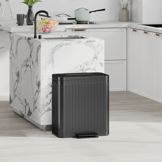 HOMCOM 40L Dual Compartment Rubbish Bin, with Soft-Close Lid - Black