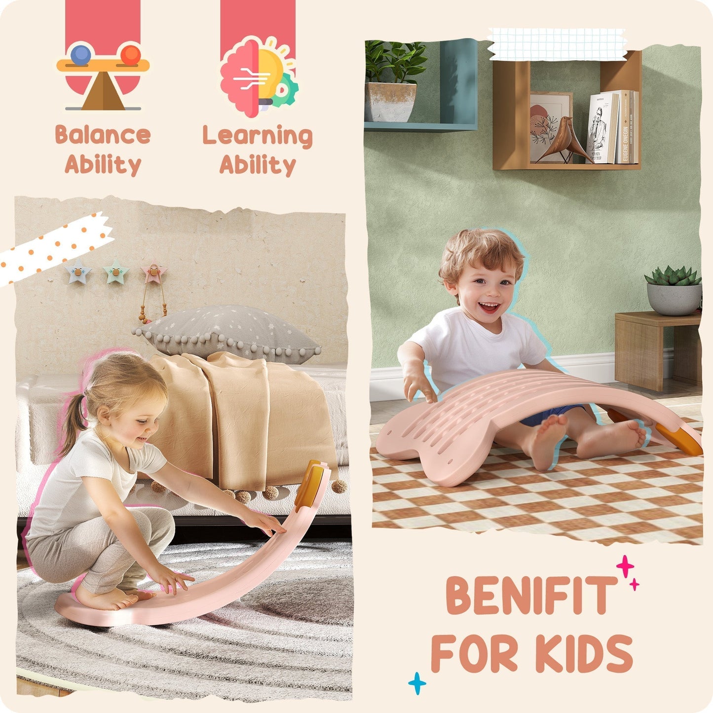 AIYAPLAY Balance Board for Kids Balance Training & Sensory Play, Pink