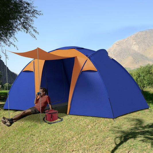Outsunny Camping Tent with 2 Bedroom in Blue and Orange