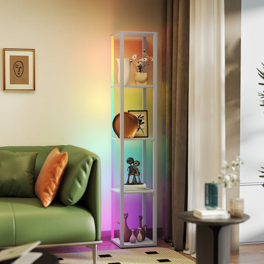 مصباح أرضي LED RGB من هومكوم مع أرفف، مصباح قائم حديث قابل للتعتيم مع جهاز تحكم عن بعد، سطوع وسرعة قابلان للتعديل لغرفة المعيشة وغرفة النوم والمكتب، رمادي