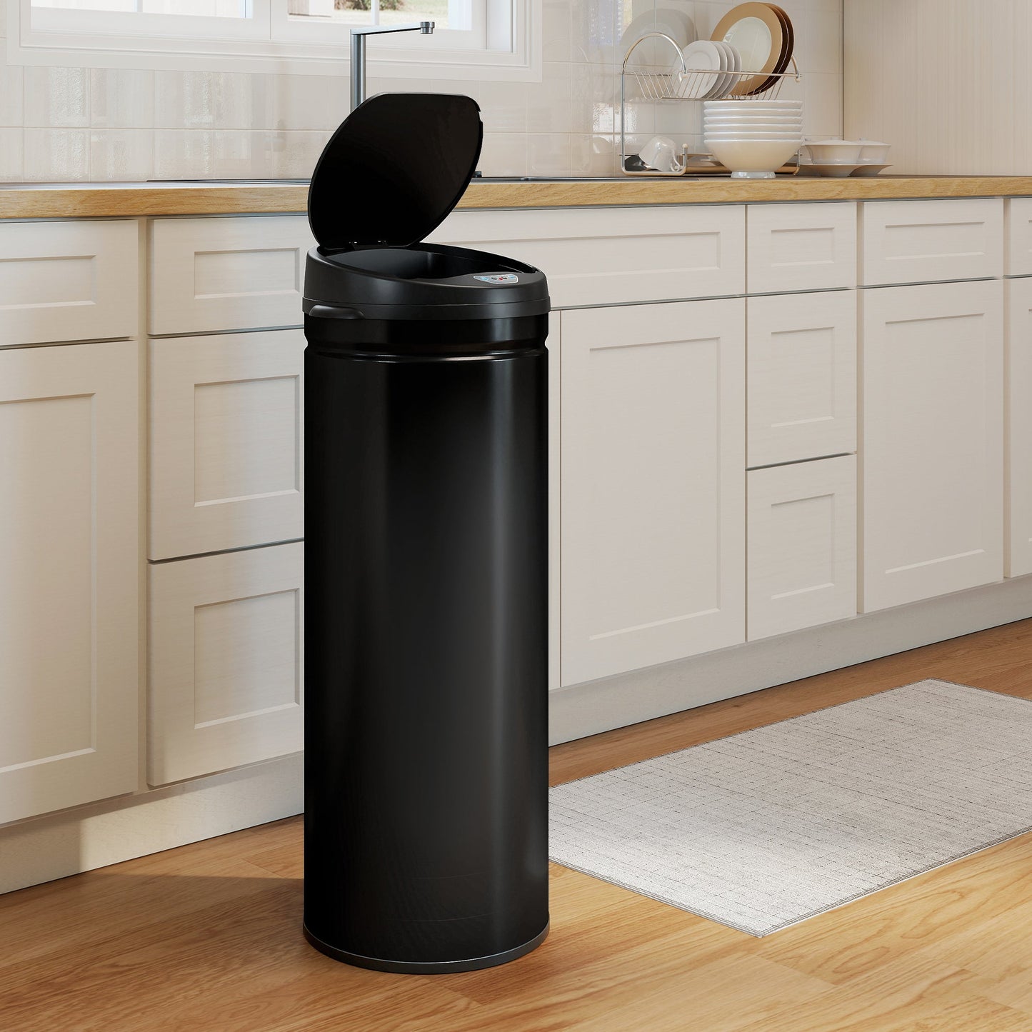 HOMCOM 50L Stainless Steel Sensor Bin - Black