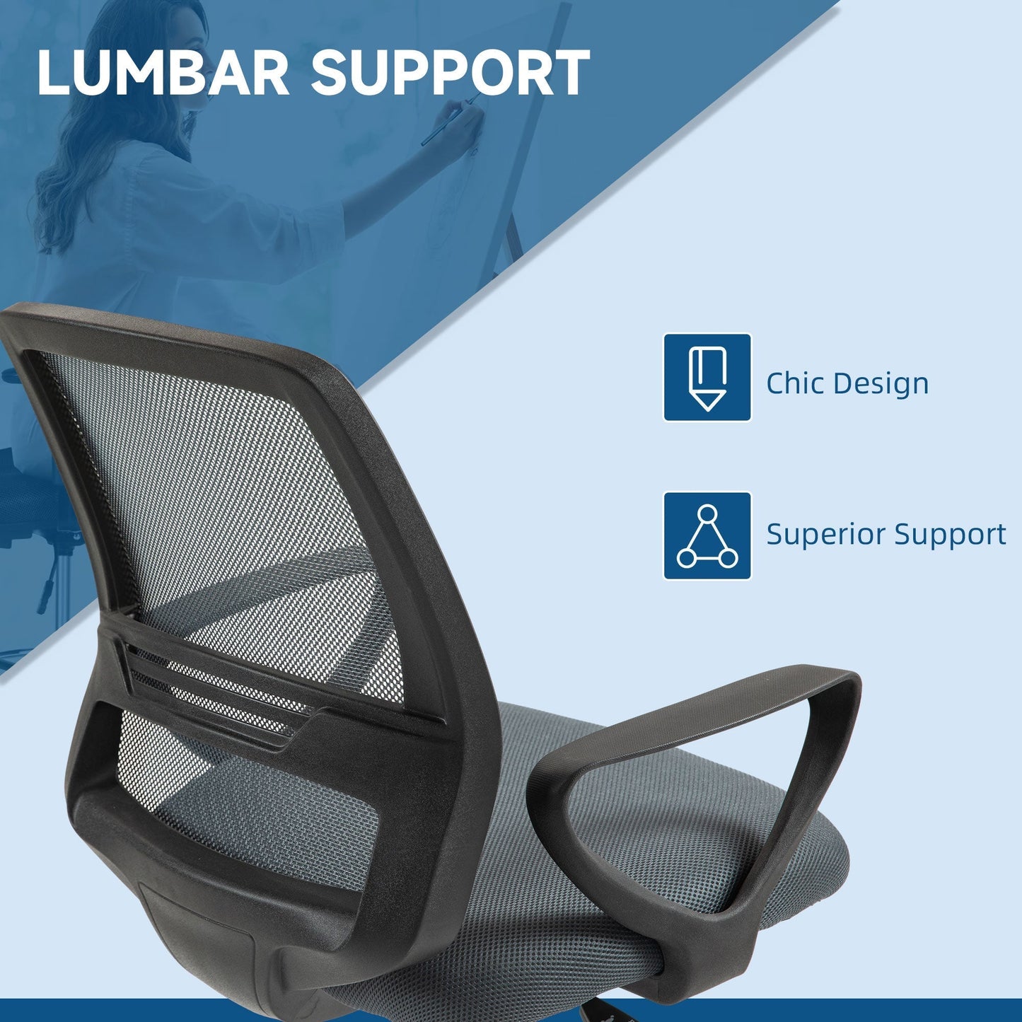 Vinsetto 102.5-126cm Draughtsman Office Chair in Grey