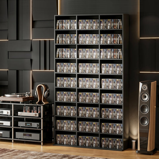 HOMCOM 835 CD/500 DVD Storage Unit, Blu-ray Media Storage Shelf with 27 Compartments and 21 Adjustable Shelves, Black