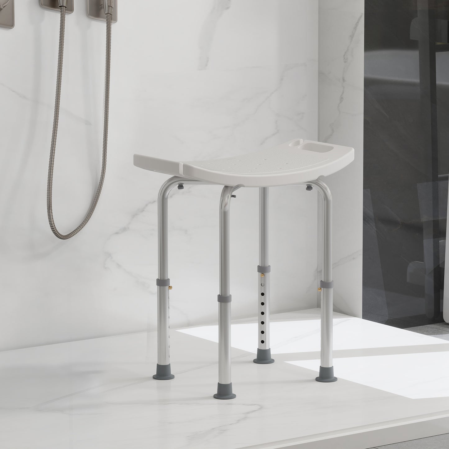 HOMCOM Height Adjustable Bath Stool, Aluminium Shower Stool with Non-Slip Pads for Elderly, Disabled, Seniors, Pregnant, White