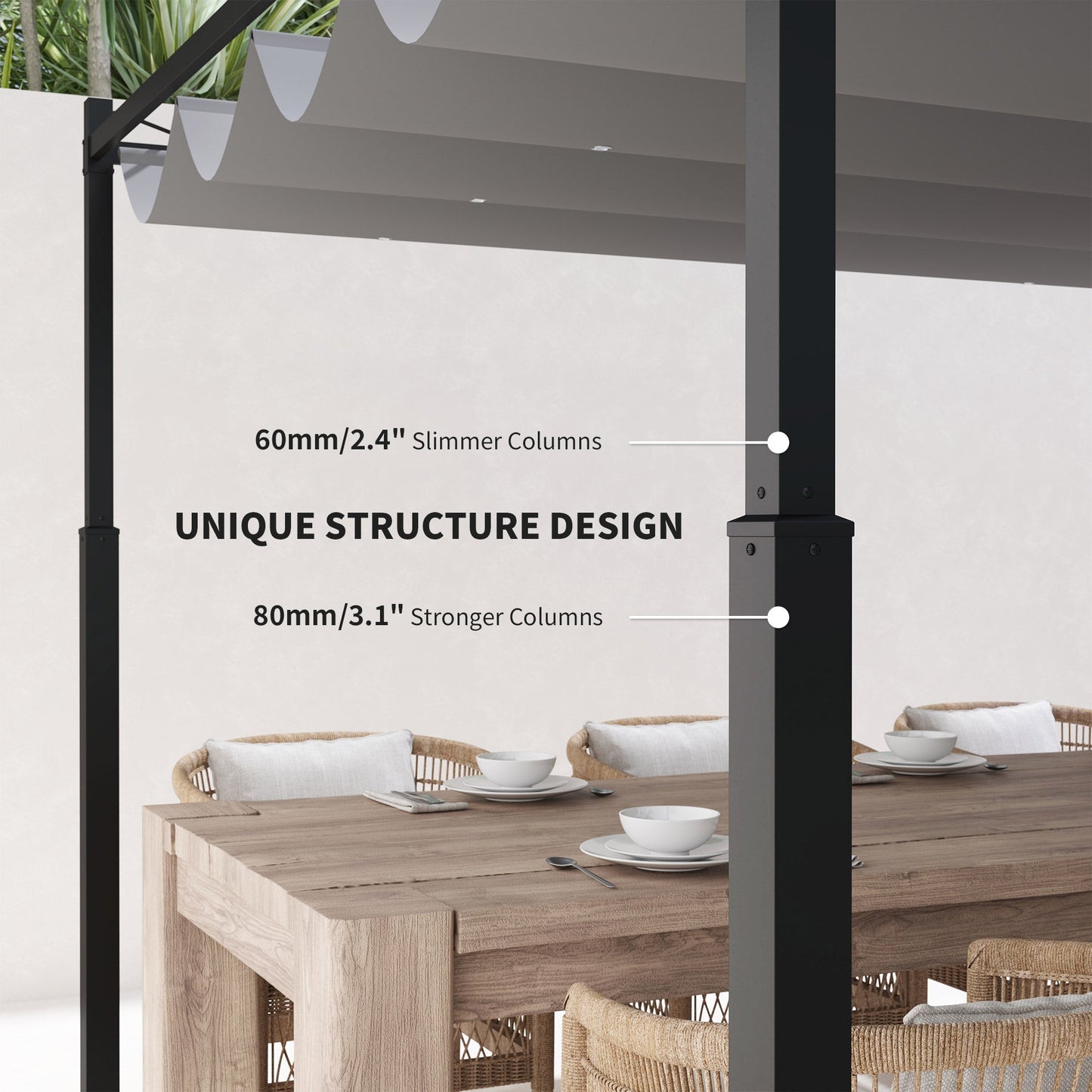 Outsunny مظلة عريشة معدنية 3 × 3 (م) بسقف قابل للسحب وتثبيت مغناطيسي، طقم مظلة عريشة حديقة خارجية، مظلة واقية من الشمس بمعامل حماية UPF30+، عمود معدني 80 مم، رمادي