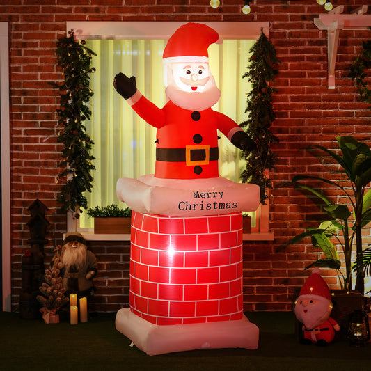HOMCOM 7ft Christmas Inflatable Santa Claus from Chimney in Red