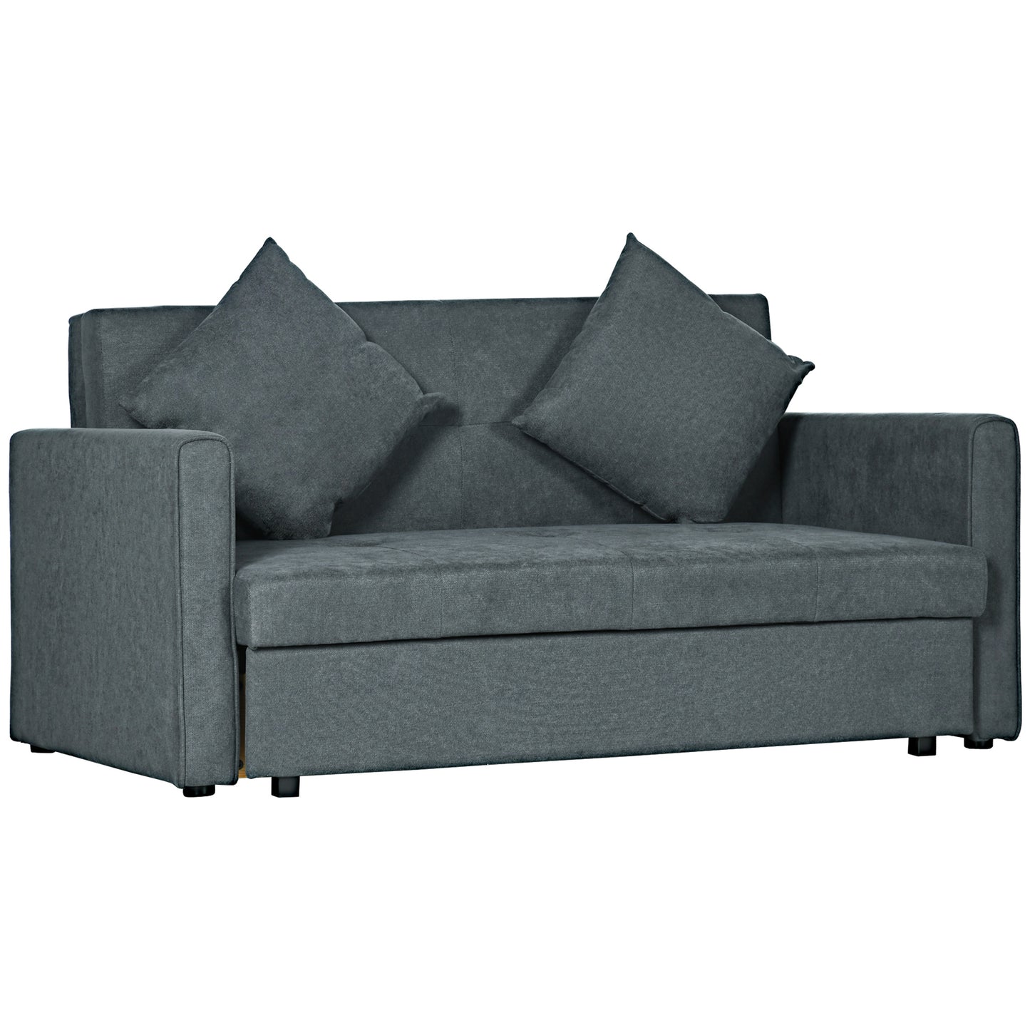 HOMCOM 2 Seater Sofa Bed, Convertible Bed Settee, Modern Velvet Loveseat Sofa Couch with 2 Cushions, Hidden Storage for Living Room, Guest Room, Dark Grey