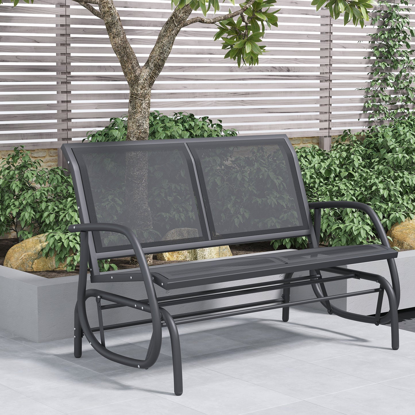 Outsunny 2-Person Outdoor Glider Bench Patio Double Swing Gliding Chair Loveseat w/Power Coated Steel Frame for Garden Patio Porch, Black