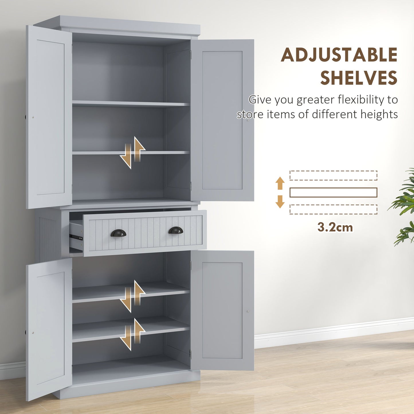 HOMCOM Multi-Storage Mid-Century Kitchen Cabinet - Grey